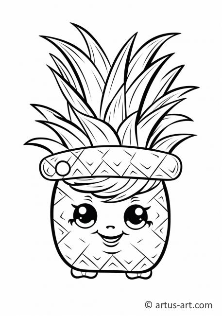 Pagina da colorare di un'ananas con un cappello di ananas